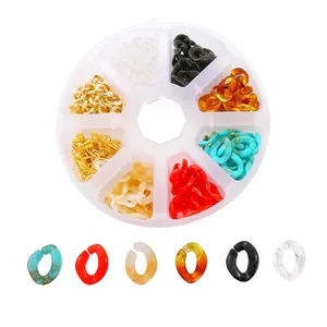 8-compartment kit with colorful acrylic twisted chain links and earring hooks for DIY jewelry