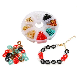 Detailed view of DIY jewelry kit with colorful acrylic twisted chain links and storage box