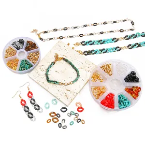 Acrylic twisted chain DIY kit with 8-grid box for necklaces, bracelets, and earrings.
