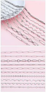 Detailansicht verschiedener Edelstahlketten für DIY-Schmuck mit Herz- und Sternmotiven