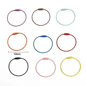 Durable 50mm colorful candy-coated steel wire key rings for creative DIY jewelry crafts