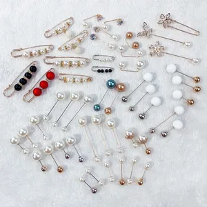 Mode Legierung Künstliche Perle Strass Brosche Pin Für Damen Anti-Exposition Wespentaille Sicherheitsnadel Strickjacke Schnalle Schmuck