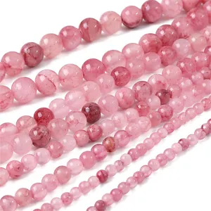Perles rondes en pierre synthétique rose de différentes tailles pour bijoux artisanat