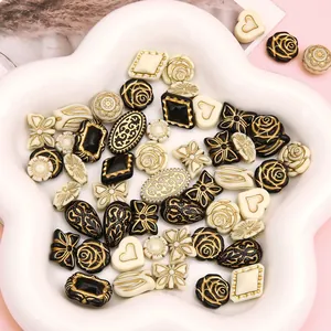 French vintage gold-traced acrylic beads mix for DIY jewelry making accessories