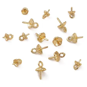 Capuchones para perlas de oro de 14K con pasador para cuentas semiperforadas DIY