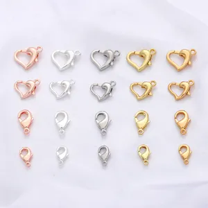 Detail showing heart-shaped and standard gold-plated lobster clasps in five colors