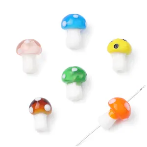 Handmade colorful lampwork glass mushroom beads for DIY jewelry and craft making