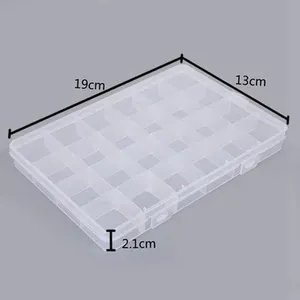 Contenitore trasparente in plastica a 24 scomparti per gioielli fai-da-te, 19x13x2.1cm
