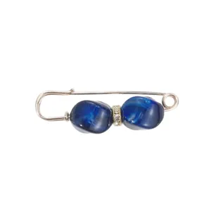 Vintage dekorative Sicherheitsnadel-Brosche mit blauen Marmorperlen und Glitzer-Strass