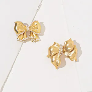 Elegante Spilla a Fiocco in Lega con Perle per Donna Vintage Placcata in Oro Spilla a Fiocco per Completi Maglioni Gioielli di Moda