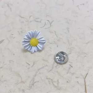 Minimalist white daisy flower brooch pin with yellow center for shirt collar