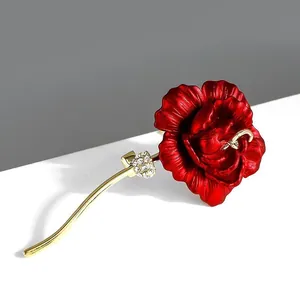 Vintage Chinese Style Flower Brooch For Women High Grade Red Peony Rose Pearl Rhinestone Brooch Pin Accessories Wedding Gift