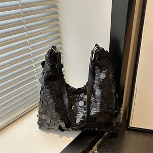 Sac à Bandoulière à Paillettes pour Femmes Style Coréen Sac Sous le Bras Brillant Sac Hobo Polyvalent pour Fête