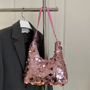 Sac à main tendance à paillettes roses avec design hobo minimaliste pour femmes