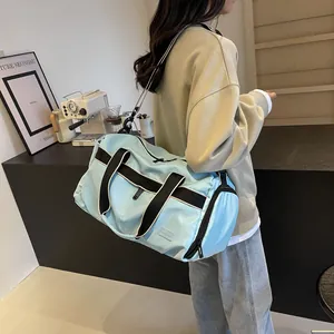 Large capacity light blue Oxford cloth duffel bag for travel and daily commuting