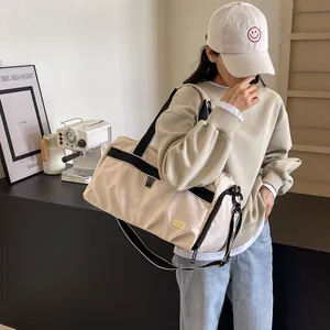 Large beige oxford cloth travel duffel bag for women, stylish commuter tote bag