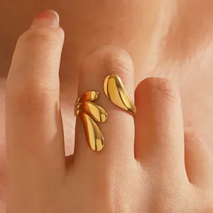 Anillo Abierto de Acero Inoxidable Gota de Agua para Mujer Anillo de Dedo Irregular Ajustable Joyería de Moda Regalo