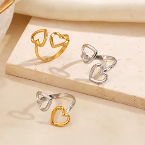 Verstellbare Edelstahlringe mit doppeltem Herz-Design in Gold und Silber