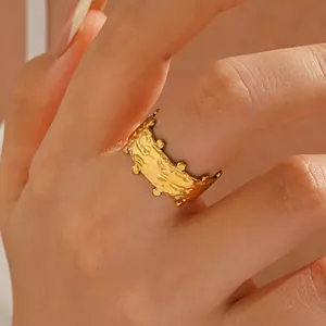 Vintage Edelstahl Gehämmerte Textur Punkt Ring Für Damen Breites Band Offen Verstellbarer Fingerring Modeschmuck Geschenk
