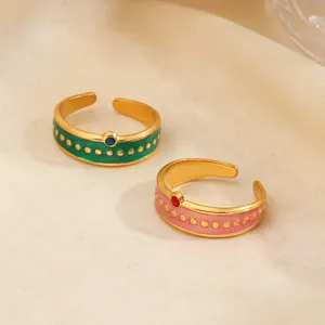 Anillos abiertos de acero inoxidable vintage con patrón de puntos de esmalte de colores para mujer.