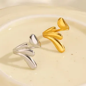 Elegantes anillos abiertos de lágrima en acero inoxidable dorado y plateado para mujer