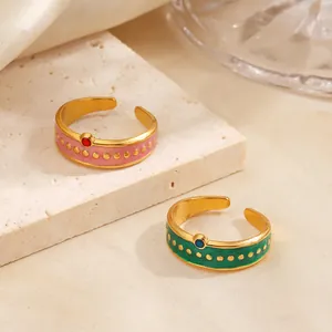 Anillos abiertos retro de acero inoxidable con esmalte colorido y diseño de puntos