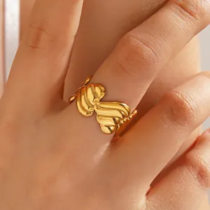 Anillo Abierto de Acero Inoxidable con Forma de Corazón 3D para Mujer Banda Ajustable con Textura Joyería de Moda