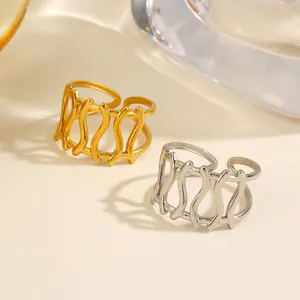 Trendy meerlaagse golvende holle roestvrijstalen ring voor dames