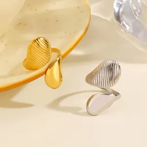 Anillo abierto asimmetrico de moda en acero inoxidable para mujer con diseño de gota