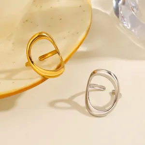 Minimalistische offene Ringe aus Edelstahl, hohl oval, in Gold- und Silberoptik