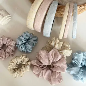 French Vintage Floral Print Fabric Headband Sweet Korean Style Pleated Scrunchie Hair Ties Hair Accessories For Women Girls