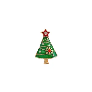 Festliche grüne Emaille-Weihnachtsbaum-Brosche mit Strasssteinen, elegantes Schmuckgeschenk.