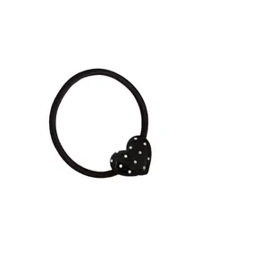 Elegantes schwarzes Herz-Haarseil mit weißen Punkten auf einem Premium-Acetat-Charm