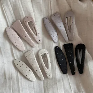 French Vintage Polka Dot Hair Clip Pleated Fabric Wrapped Triangle Waterdrop Snap BB Clip Headwear For Women Fashion Hairpin