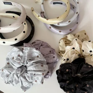 Französischer Vintage Plissiert Punktiert Breit Haarreif Satin Stoff Handgefertigt Haargummi Scrunchie Mode Kopfschmuck Damen