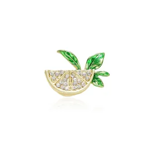 Cute Cartoon Lemon Slice Fruit Brooch For Women Gold Alloy Rhinestone Enamel Pin Small Suit Shirt Lapel Pin Anti-exposure Jewelry