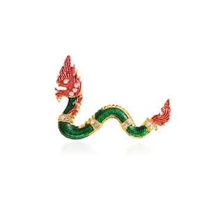 Vintage Alloy Enamel Dragon Brooch With Rhinestones Chinese Zodiac Year of The Dragon Brooch Pin For Clothing Decoration Unisex Accessory