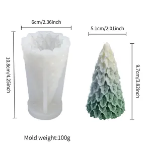 Detaillierte Größenangaben für Weihnachtsbaum-Silikonform und fertiges Kerzenprodukt