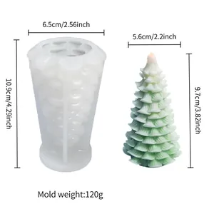 Detailansicht der Abmessungen von Weihnachtsbaum-Silikonform und Kerzen-Fertigprodukt