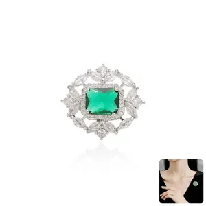 Broche de Diamantes de Imitación Talla Esmeralda Palacio Retro Para Mujer Lujoso Broche de Cristal Verde Estilo Corte Vintage Alfiler de Solapa