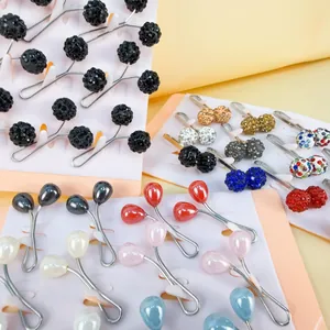 Set of assorted U-shaped pearl and rhinestone scarf clips for elegant women's fashion