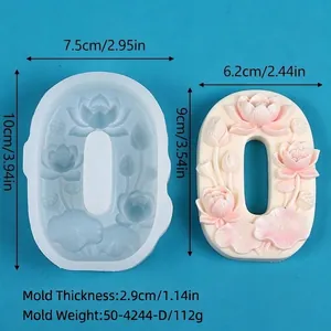 Detail view showing dimensions and thickness of the number 0 silicone mold with flower relief