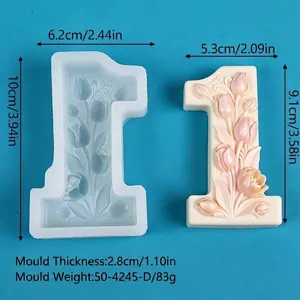 Detailed size measurements for number 1 floral relief silicone mold and finished product