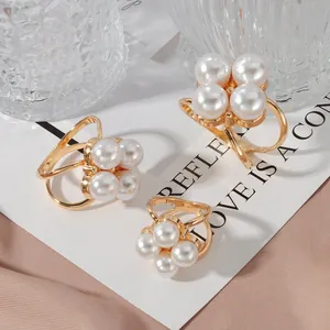 Elegant pearl silk scarf buckle with hollow gold alloy design for fashion women