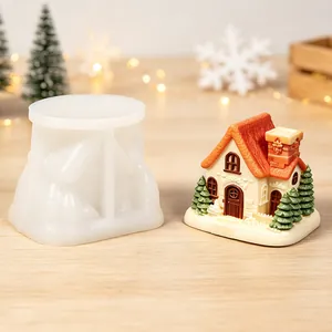 Silicone mold and finished colorful miniature house for Christmas DIY landscape decoration.