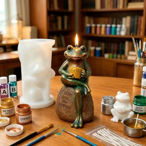 Stampo In Silicone Rana 3D Per Candela Gesso Sapone Rana Artigianale Seduta Su Pietra Tazza Di Caffè Scritta Stampo Decorativo