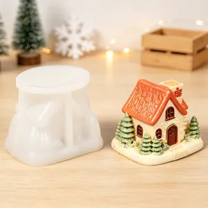 Comparison of a translucent silicone mold and a finished colorful miniature Christmas house