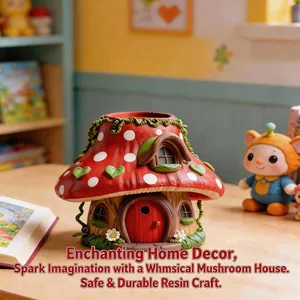 Beautifully detailed whimsical resin mushroom house figurine for enchanting home decor