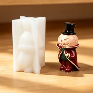 Detailed view of Halloween pumpkin gentleman silicone mold and finished plaster figure