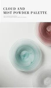 Top-down view of artistic glass salad bowls with unique cloud and mist pattern texture